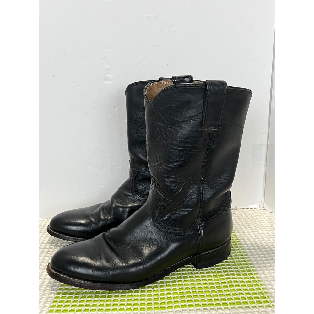 Justin 3133 Leather Roper Western Cowboy Boots Men's Size 7.5 EE Black